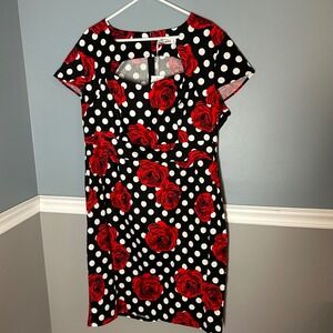 GRACE KARIN Women 3XL Black Red Rose Polka Dot retro pinup dress